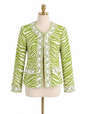 BEREK S Green Zebra Rhinestone Jacket 100% Cotton